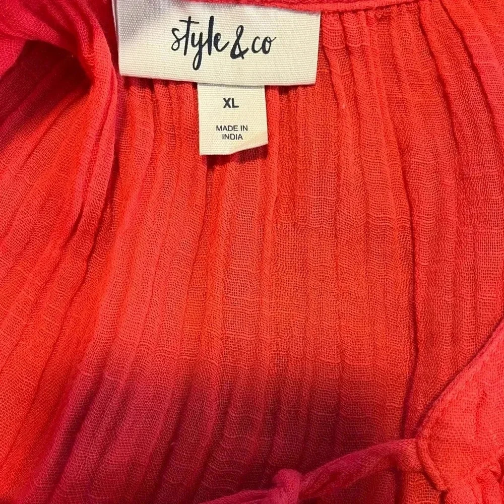 Style & Co Cotton Gauze Tie-Neck Tiered Dress - Picture 6 of 6